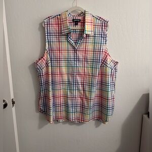 Lands' End Multicolor Plaid Sleeveless Button-Down Shirt